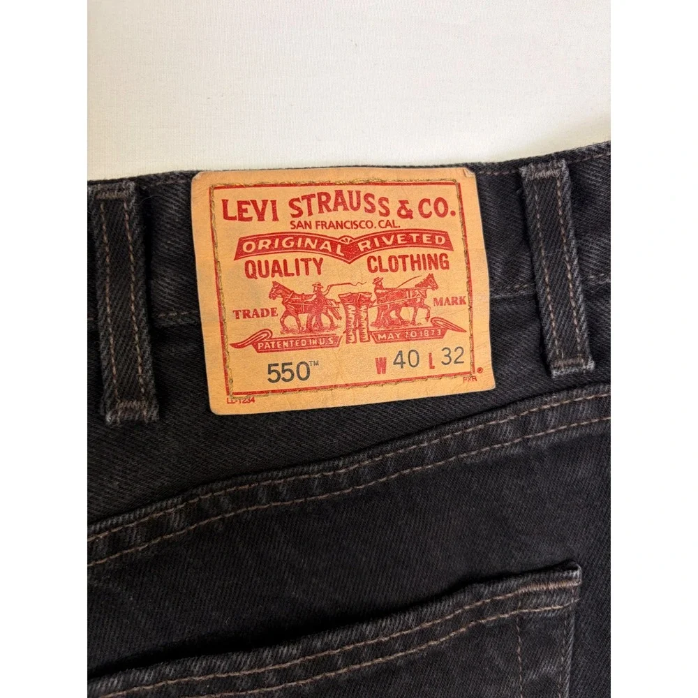 Y2K Levis‎ 550 Relaxed Fit Black Jeans Mens 40x32 Made in USA Distressed Denim